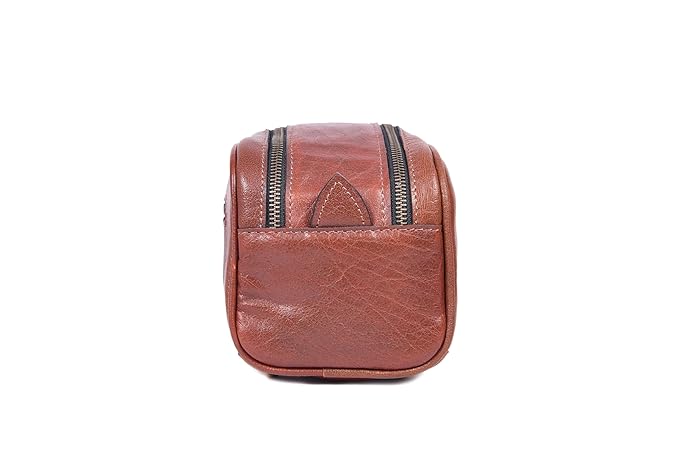 10" Premium Leather Toiletry Travel Pouch With Waterproof Lining | King-Size Handcrafted Vintage Dopp - Kit ~ Gift for Father's Day By Aaron Leather Goods (I Brown)