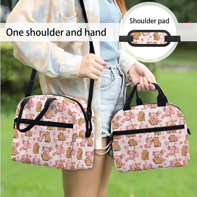 Girls Axolotl Capybara Backpack Set, Pink Love Elementary School Backpacks for Kids, 17 Inch Backpack Bookbag with Lunch Box Pencil Case Water Bottle Bag for School Travel Hiking, 4 Pcs - Image 3