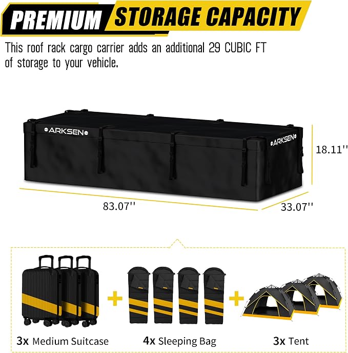 ARKSEN Roof Top Luggage Storage Bag for 84" x 39" Roof Baskets Waterproof 29 Cubic Feet (83.07"L x 33.07"W x 18.11"H) with 12 Straps Anti-Slip Mat 8 Door Hooks for All Vehicles with or without Rack - Image 6