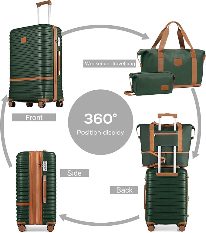 Joyway Carry On Luggage 20 Inch Expandable Suitcase with Spinner Wheel, 4 Piece Hard Shell Luggage Set with TSA Lock(Green brown) - Image 4