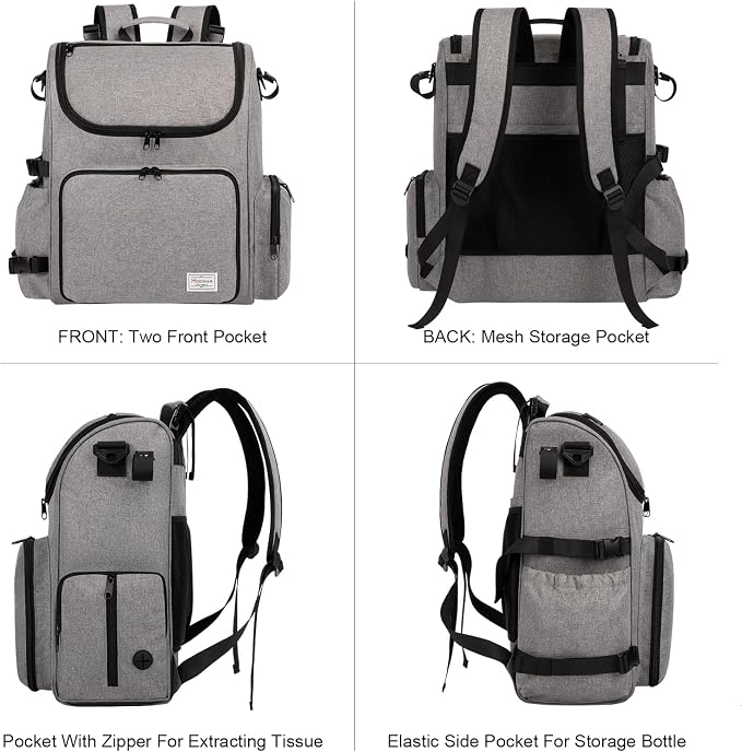 Modoker Multi-Compartment Dog Travel Backpack for Pet Supplies, Grey | Dog Travel Accessories Organizer with 2 Food Bags, 2 Bowls, Quick-Access Pockets, Tissue Opening, Luggage Sleeve, Feeding Mat - Image 2