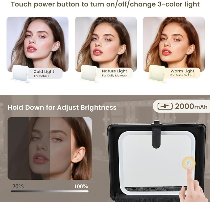 Faquenc Makeup Case with Drawer, Detachable Lighted LED Mirror, Makeup Organizer Box Travel Make up Vanity Case Portable Cosmetic Train Case for MUA Lockable Makeup Suitcase with Adjustable Dividers - Image 6