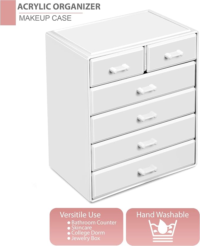 Sorbus Acrylic Makeup Organizer - Organization and Storage Case for Cosmetics Make Up & Jewelry - Large Makeup Organizer for Vanity, Bathroom, College Dorm, Closet, Desk (4 Large, 2 Small Drawers) - Image 6