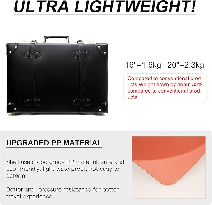 urecity Vintage and Cute Carry-on Overnight Case Non-wheeled Mini Leather Trunk Suitcase with Shoulder Strap - Image 5