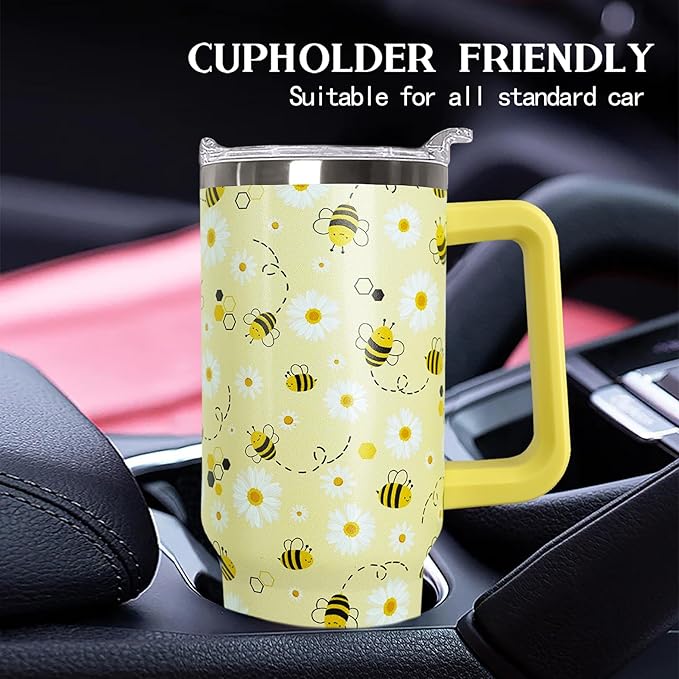 30 oz Bee Stainless Steel Tumbler with lid and Straw, Coffee Travel Mug Cup Water Botter,Bee Gifts for Women