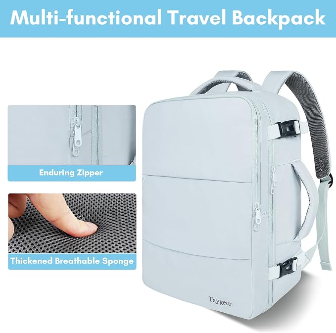 Taygeer Carry On Backpack, 40l Travel Backpack for Women Airline Approved | Cute Underseat Personal Item Travel Bag With Shoe Compartment, Casual Daypack Gifts for Friend Hiking Outdoor Weekend,Blue - Image 8