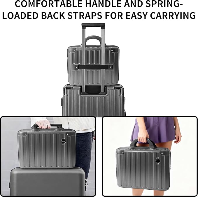 14 Inch Portable Waterproof Hard Shell Travel Makeup Case (Gray) | with Lock, ABS Scratch-Proof, Carrying Cosmetic Organizer Case with Elastic Band, Mini Suitcase Vanity Case for Women Girl - Image 7