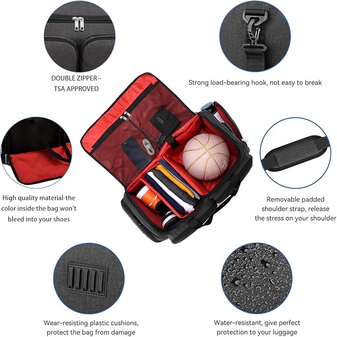 Sneaker Bag Travel Shoes Duffel Bag Men Women Gym Sport Luggage Duffle Carrying Case Bag Divider Adjustable Compartment Portable Soccer Athletic Shoes Carrier Heavy Duty Traveling Accessories - Image 5