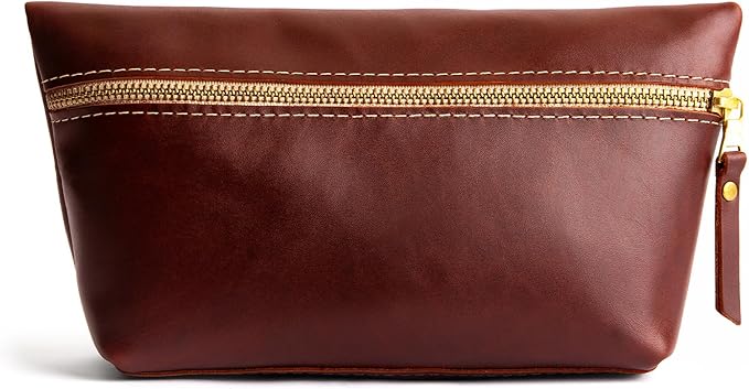 Portland Leather Goods Makeup Bag – Travel Friendly Cosmetic Bag with Zipper Closure for Organizing Makeup & Toiletries – Handmade from the Finest Full-Grain Hides – Large, Cognac by PortlandLeatherGoods