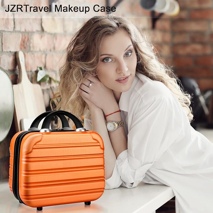 14 Inch Makeup Train Case PC ABS Hard Shell Cosmetic Organizer Portable Toiletry Bag Travel Vanity Case Small Suitcase Makeup Box for Women Outside Activity With Back Strap - Image 5