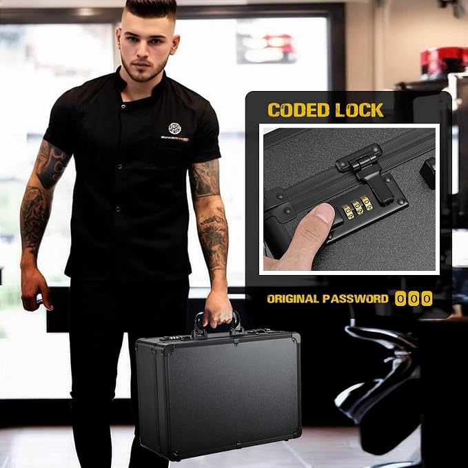 Yueieoun Barber Accessories Case, Profesional Barbers Briefcase Tool Case, Barber Cases for Clippers and Supplies, Hair Scissors Clippers Trimmer Organizer, Barbers Suitcase with Code Lock Black - Image 6