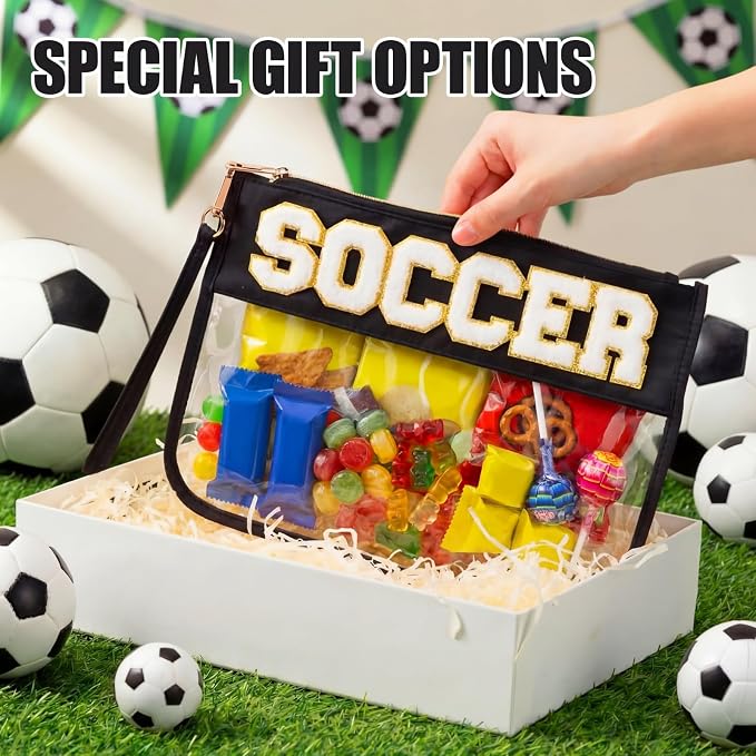 6 Pcs Soccer Gifts for Team, Chenille Letter Clear Makeup Bags, Black PVC Zipper Pouch Set for End of Season Banquet, Senior Night, Watch Party Favors - Image 7