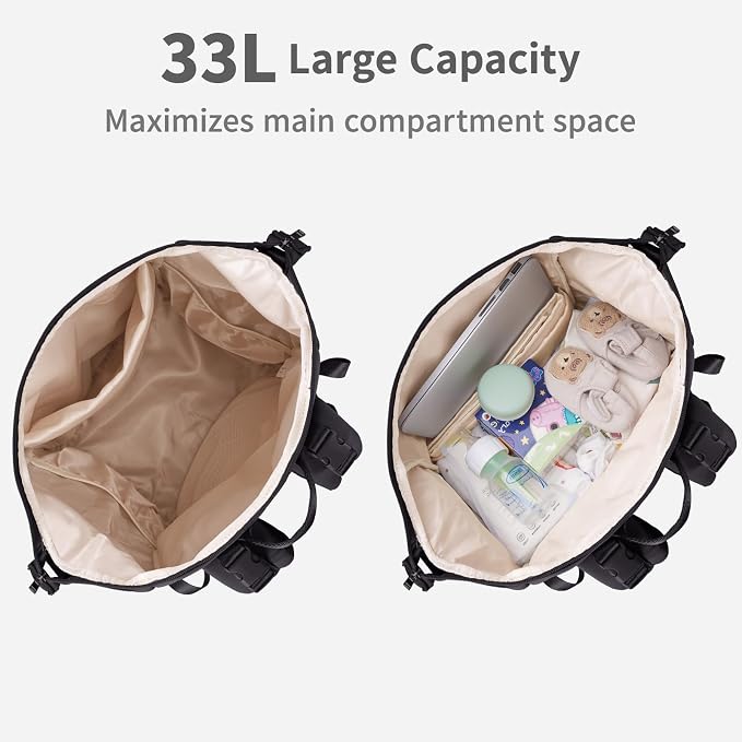 CEI-CEI Neoprene Diaper Bag Backpack with Changing Pad, Large Newborn Baby Maternity Bags Travel Tote with Insulated Pockets (Black) - Image 4