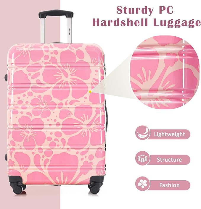 Merax Suitcase Set, Hardshell Luggage Sets 3 Piece with Spinner Wheels | Durable Printing Suitcase with TSA Lock Lightweight 20" 24" 28",Pink - Image 2