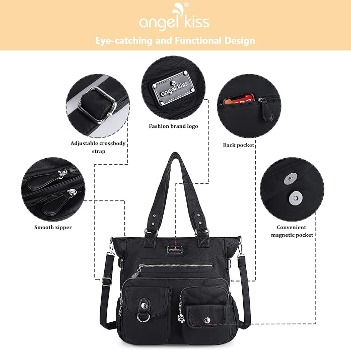 Angelkiss Purses Handbags for Women PU Tote Satchel Bags for Women Pockets Shoulder Bags… | PU - Image 6