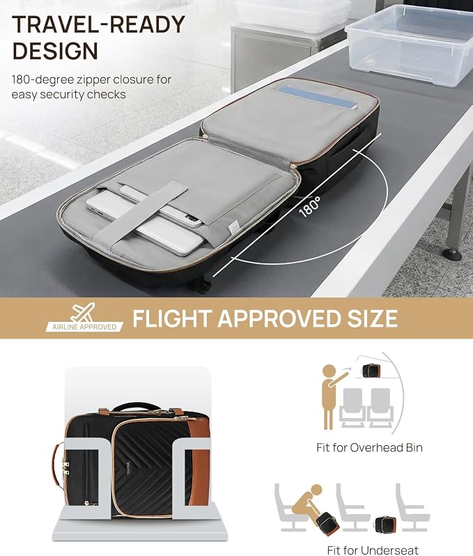 Telena Travel Backpack for Women, 17.3 inch Laptop TSA Carry On Personal Item Size Flight Approved Travel Bag Daypack with Multi-Pockets for Work, Travel, Business, Black-Brown - Image 2