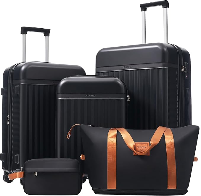Merax Luggage Sets, Durable Hardshell 3 Piece Suitcase with Bags | Lightweight Carry on Luggage with Double Spinner Wheels and TSA Lock,20+24+28 inches,Black by Merax