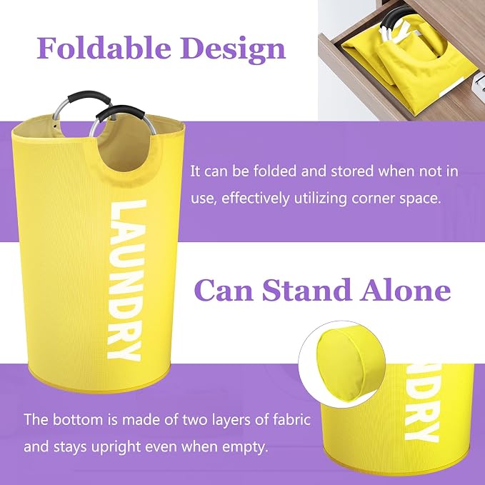 125L Large Laundry Basket with Handles, Foldable Clothes Hampers Stand Up Well, Portable Dirty Clothes Hamper, Rugged Laundry Basket for Flat, Dorm, Travel, Yellow - Image 4