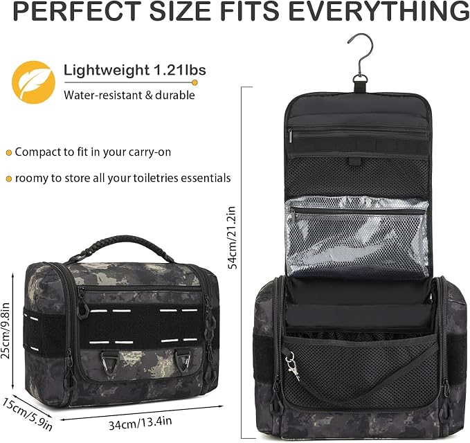 Toiletry Bag for Men - Hanging Dropp Kit Mens Toiletry Travel Bag for Toiletries, Traveling & Shaving Kit, Hygiene Bag Shower Bathroom Organizer with Handle & Swivel Hook, CM Black - Image 2