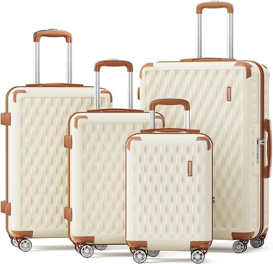 Melalenia Luggage Sets 4 Piece Hard Shell Carry on Suitcase with Spinner Wheels and TSA Lock, Lightweight Travel Duffel Bag for Women, Beige Brown by Melalenia