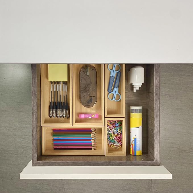 bamboo drawer organizer Set,expandable drawer dividers,wooden storage organizers,drawer organizers for kitchen, bathroom,flatware,Tea Bag Organizer (2 X 5PCS Natural) - Image 3