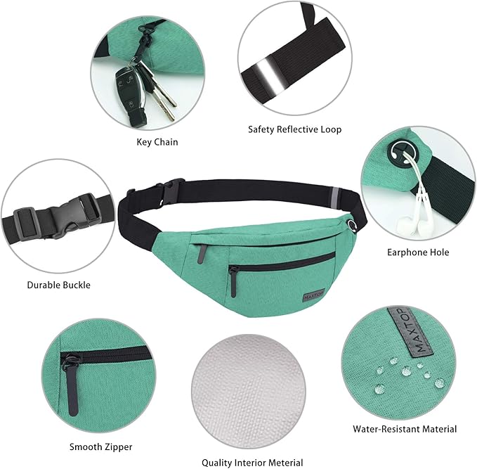 MAXTOP Large Crossbody Fanny Pack with 4-Zipper Pockets,Gifts for Enjoy Sports Festival Workout Traveling Running Casual Hands-Free Wallets Waist Pack Phone Bag Carrying All Phones