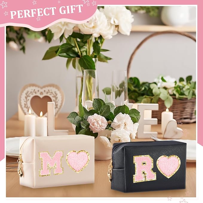 24 Pcs Preppy Makeup Bag PU Leather Cosmetic Bag with Zipper Plain Cosmetic Pouch Waterproof Toiletry Makeup Pouch for Women Bridal Shower Favors Traveling Organizer(Ivory White, Black) - Image 4