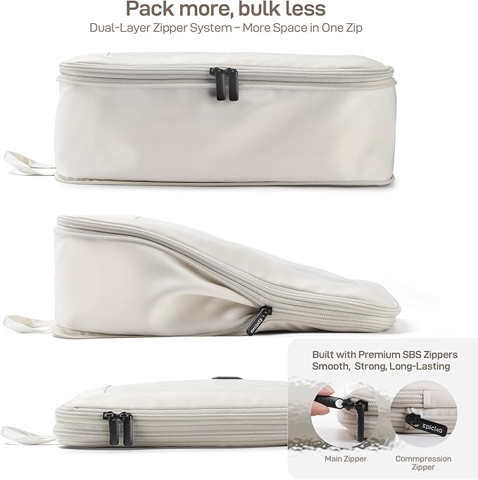 EPICKA TripCozy Compression Packing Cubes - 4 Set Durable Travel Organizer Bags with Mesh Top, Expandable Travel Accessories for Carry on, Luggage, Suitcase, Backpack (Beige) - Image 2