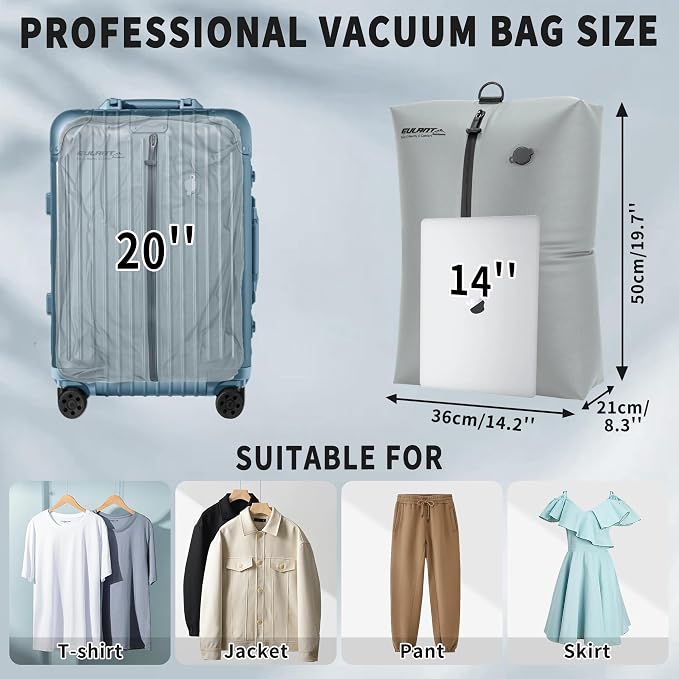 Eulant Travel Vacuum Bags with Pump,Professional IPX8 Waterproof Vacuum Compression Bag for Carry-On Suitcase & Travel Backpack,Space Saver Bags Packing Organizers(2 Pack,Neutral Gray) - Image 6