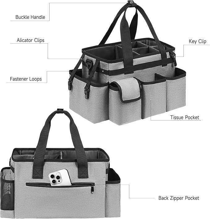 Cleaning Caddy,Cleaning Bag for Housekeepers,Cleaning Supplies Organizer with Handle,Gray - Image 3