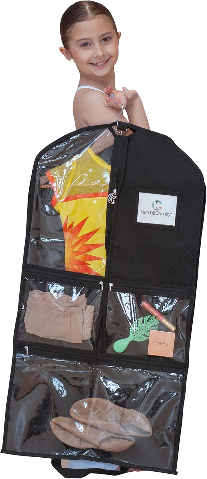 Waterproof Hanging Garment Bag 35 inch Clothes Bag with Gusset, 5 Pockets & Side Zip for Dance Costumes, Theatre, Beauty Pageants & More. Best for younger performers with small costume pieces. by KendallCountry