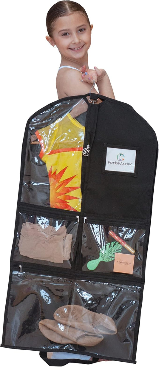 Waterproof Hanging Garment Bag 35 inch Clothes Bag with Gusset, 5 Pockets & Side Zip for Dance Costumes, Theatre, Beauty Pageants & More. Best for younger performers with small costume pieces. by KendallCountry
