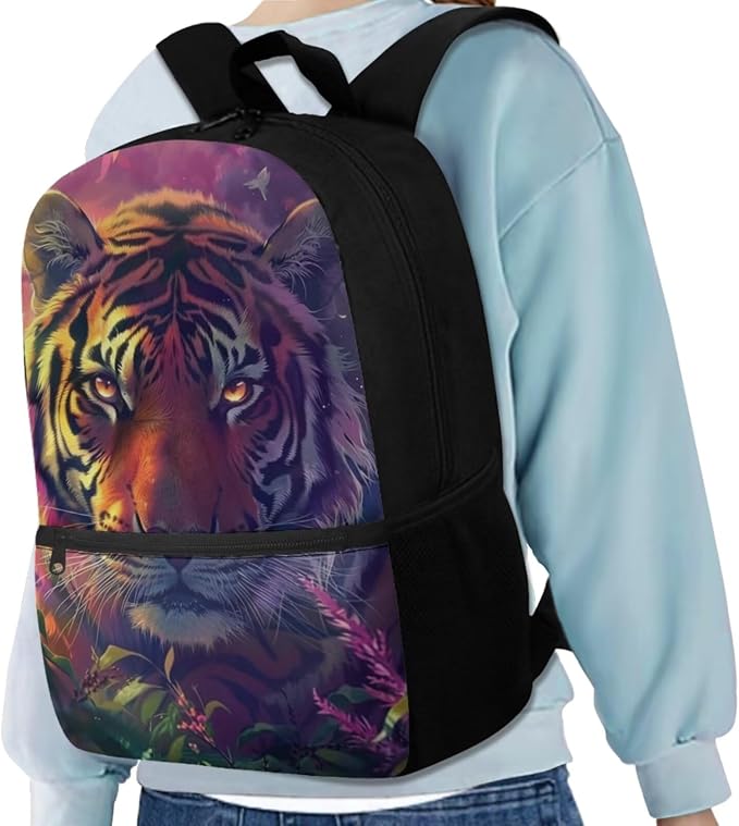 Tiger Backpack for Kids Girls Backpack with Lunch Box Water Bottle Carrier with Strap and Soft Pencil Case 4PCS Set Bookbag with Front Pocket 17 inch Large Capacity School Bag with Side Pocket - Image 2