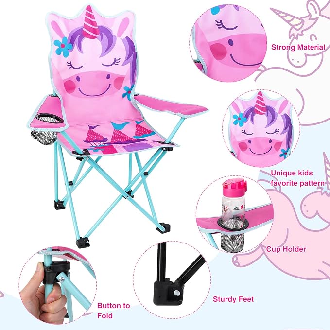 KABOER Kids Outdoor Folding Camping Chair with Cup Holder Carrying Bag | Portable Camping Chair for Beach Picnic Camping Travel Lawn Ages 3-10 - Image 3