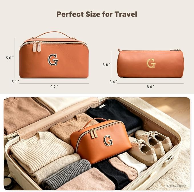 BOYATU Personalized Travel Makeup Bag: 3-in-1 Cosmetic Bag Gift for Women | Initial Make up Bag Organizer - Custom Letters A-Z - Flat Open Portable Toiletry Bag for Birthday Graduation Anniversary - Image 8