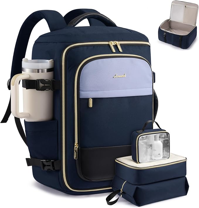 LOVEVOOK 40L Travel Backpack Carry on Flight Approved, Personal Item Bag with 3 Packing Cubes, Travel Backpack for Women Fits 17" Laptop, Water-resistant Carry On Bag for Airplanes by LOVEVOOK