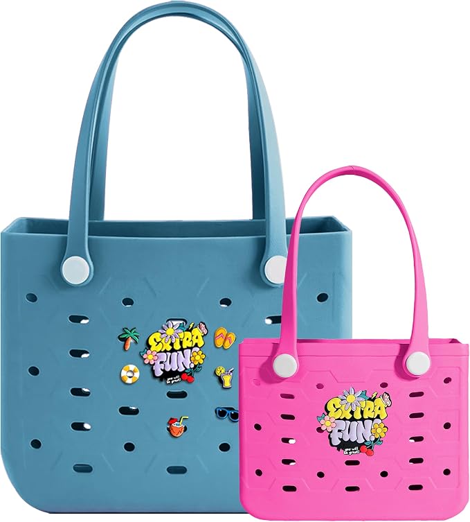 2-Pack Beach Bags Medium & Small,Waterproof Sandproof Rubber Tote Set for Women Men, Vacation Pool Boat Essentials - Image 5