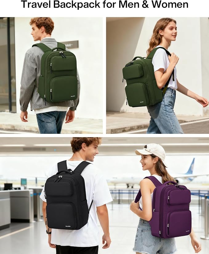 MILADA Travel Backpack for Women&Men,Expandable 28L to 39L,Fits 17" Laptop | Airline Approved Carry-On, Personal Item Backpack, Lightweight Business Rucksack Weekender Bag, Green - Image 7