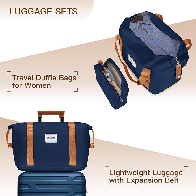 Navy Blue 6 Piece Luggage Set Hard Shell - Expandable Suitcases with Spinner Wheels and Duffel Bags for Family Travel, Durable Carry On Luggage Sets with Lock for Women and Men - Image 4