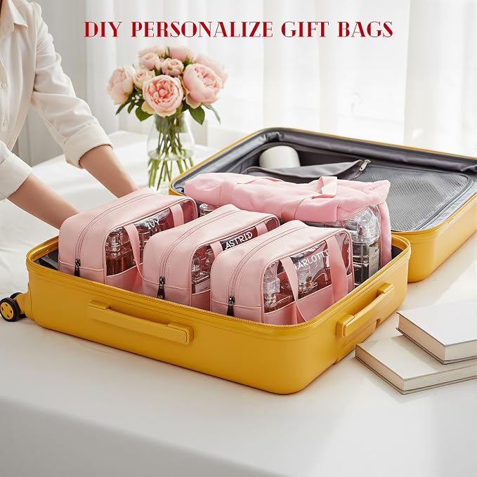 Buryeah 20 Pcs Translucent Makeup Bag Toiletry Organizer for Women Men Waterproof Portable Cosmetic Bag with Hanging Handles Travel Storage Carry Pouch Gifts for Bridesmaid (Pink) - Image 5