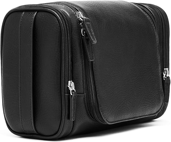 Leatherology Premium Ebony Small Hanging Toiletry Kit – Compact Leather Travel Organizer with Interior Zip Pockets, Mesh Pouches & Hanger | Full-Grain Leather Toiletry Bag for Men & Women - Image 3