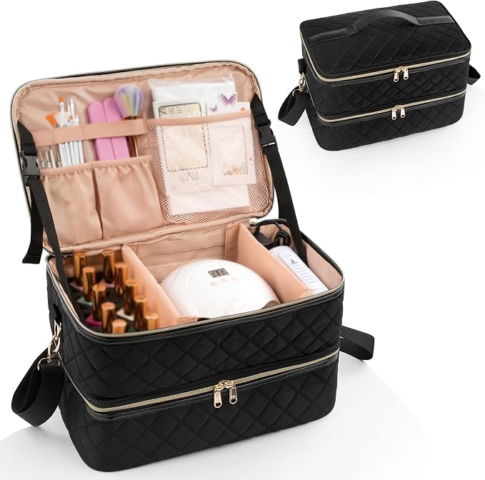 Ethereal Nail Polish Organizer Case Holds 50+ Bottles (15ml/0.5 fl.oz) Nail Lamp, Gel Polish Travel Case Bag for Nail Suppiles, Gift for Manicurist, Girls by Ethereal