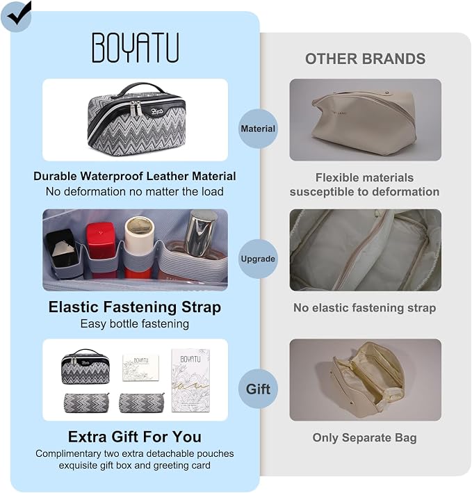 BOYATU Travel Makeup Bag for Women: Western Boho Make up Bag Set of 3 - Large Capacity Vegan Leather Cosmetic Bag - Waterproof Toiletry Bag with Compartments & Handle & Divider(J-3-Black) - Image 3