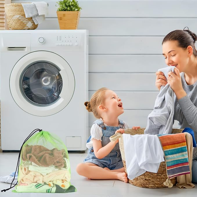 iMucci 13"X15.5" 6Pcs Mesh Laundry Drawstring Bag Nylon Drawstring Gym Bag with Cord Lock Closure - Image 6