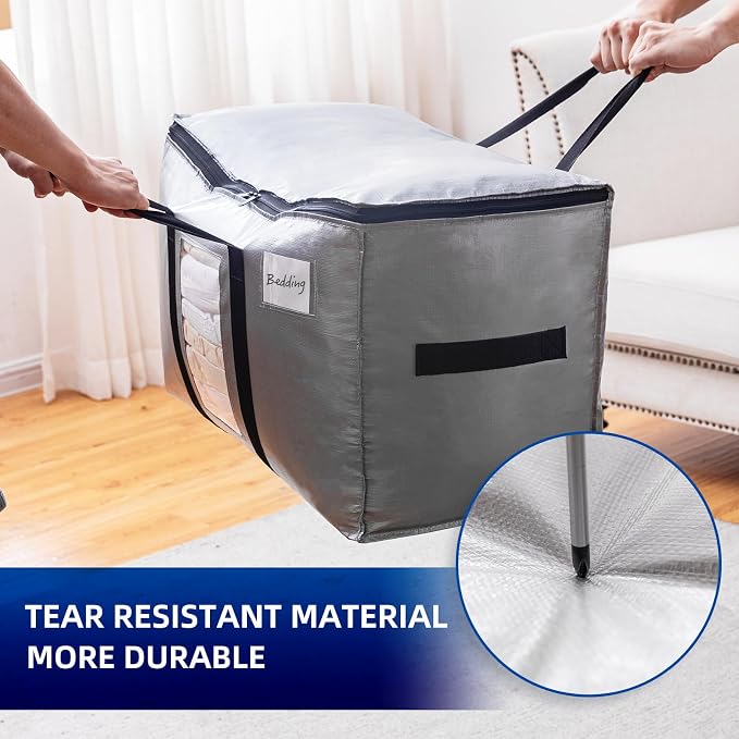 TAILI Extra Large Moving Bags, 6 Pack Silver Heavy Duty Totes For Storage with Visible Window, Wrap Around Handles, Storage Bags for Space Saving, Alternative to Moving Boxes - Image 9