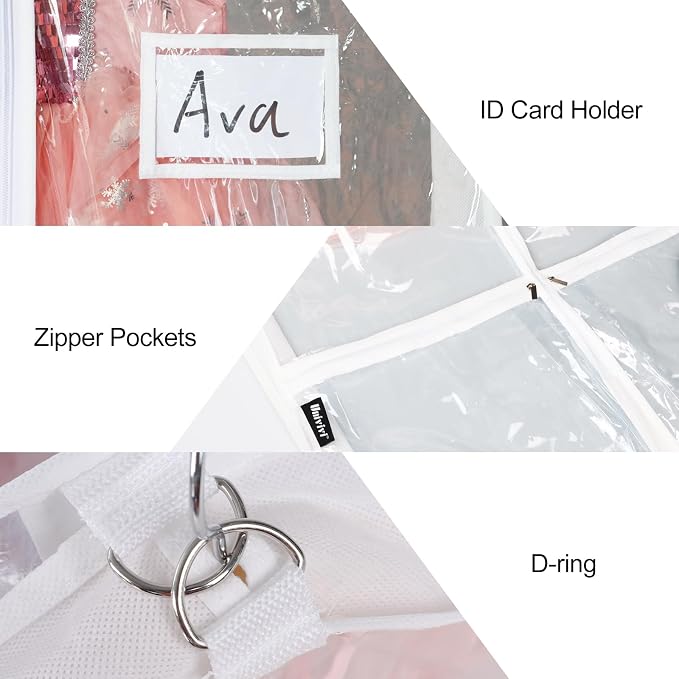Univivi Clear PVC Dance Costume Bags (12 Pack) Garment Bag 40 Inch for Dance Competitions, with 4 Medium Clear Zipper Pockets and 1 Large Back Zippered Pocket (40'' x 24'' 12 Pack) - Image 3
