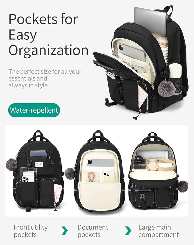 School Backpack for Teen Girls, Big Student Laptop Backpack Aesthetic Bookbags for College Women Elementary Middle High School Travel Mochilas Escolares, Black - Image 4