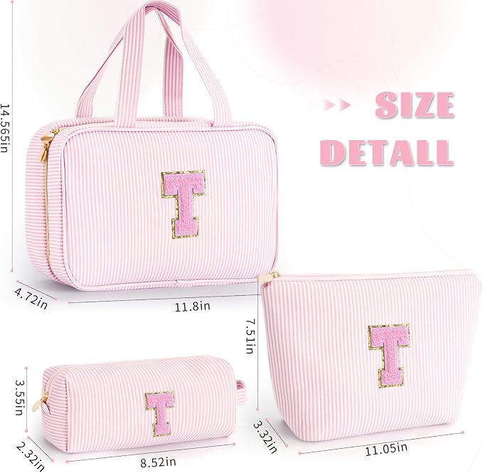 Gifts for Teen Girls Women - Travel Hanging Toiletry Bag & Makeup Bag - Personalized Initial Cosmetic Bag | Birthday Gift for Girl Trendy Stuff - Pink T - Image 6