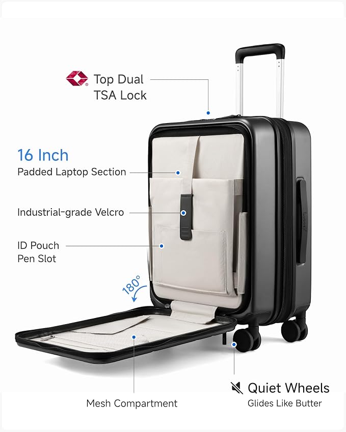 LUGGEX Carry On Luggage 22x14x9 Airline Approved, Expandable Polycarbonate Suitcase with Front Pocket (FX-Core, Charcoal Metallic, 20 Inch) - Image 2