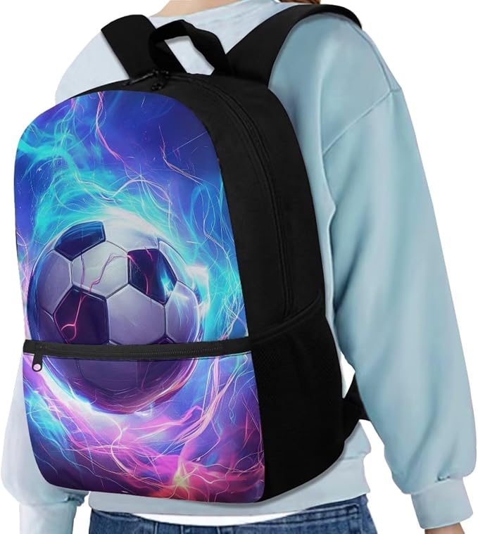 Lightning Soccer Backpack for Boys Girls Backpack with Lunch Box Water Bottle Holder with Strap and Pencil Case 4PCS Set Bookbag with Front Pocket for School 17 inch Sturdy School Bag for Kids - Image 2